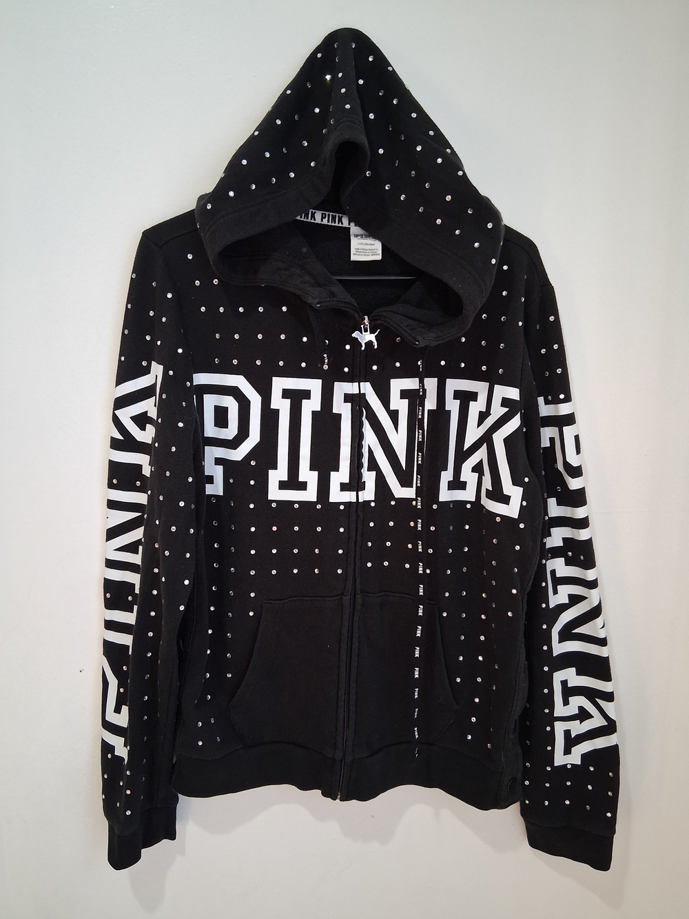 Victoria Secret Pink All Over Rhinestone Zip Up Hoodie- Large